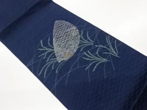 未使用品　紗紬すくい織鈴虫・草葉に月模様織出し袋帯（未仕立て）
